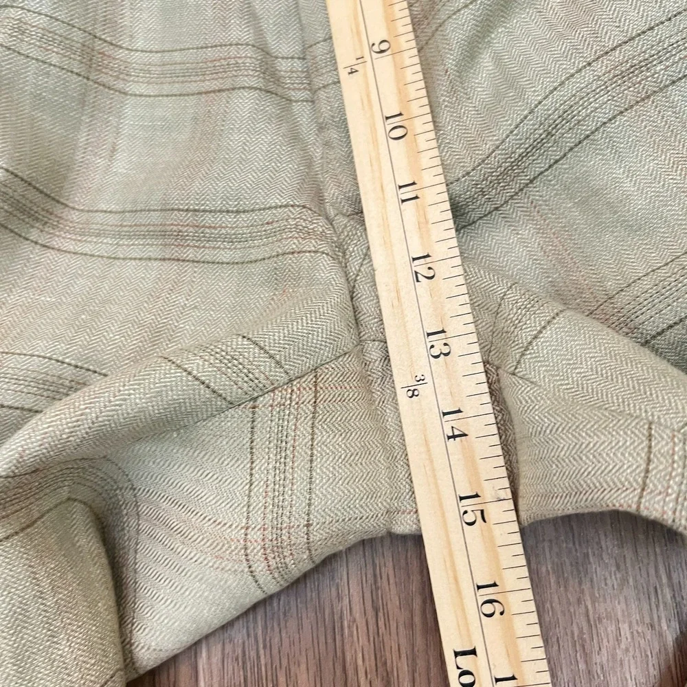 Inserch 100% Linen Sage Green Windowpane Plaid Herringbone Pants Cuff 40L